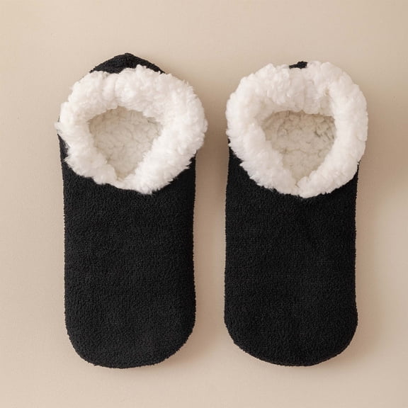 Fleece Lined Slipper Socks Cozy Winter Warm Fuzzy Socks Non Slip Indoor House Slippers Thick Thermal Bootie Slippers for Women and Girls