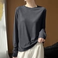 thumbnail image 2 of Long Sleeve Shirts for Women Fashion Soft Lightweight Thin Solid Color Round Neck Basic Loose Tunic Tops, 2 of 7