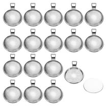 Uxcell Pendant Trays with Transparent Glass Cabochons, 20 Sets 20mm Round Bezel Trays Pendant Dome Tiles, Silver Tone