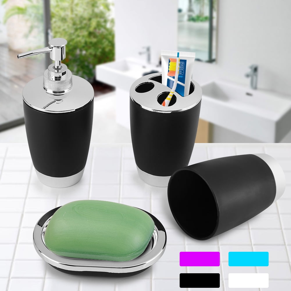 4PCS Bathroom Accessories Dispenser Set Ceramic Toothbrush Holder Cups Soap Dish 