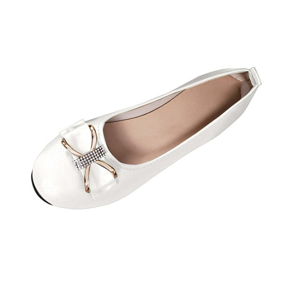 Hopeusnice Flats Shoes for Women PU Materials Summer And Fall Shoes Breathable Non-Slip Pumps Shoes Trendy Women's Flats Shoes Soft Flat Heel Round Toe Vacation Shoes White 38