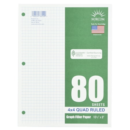 (4 Pack) Norcom 80 Sheets 4x4 Graph Filler Paper, 10.5