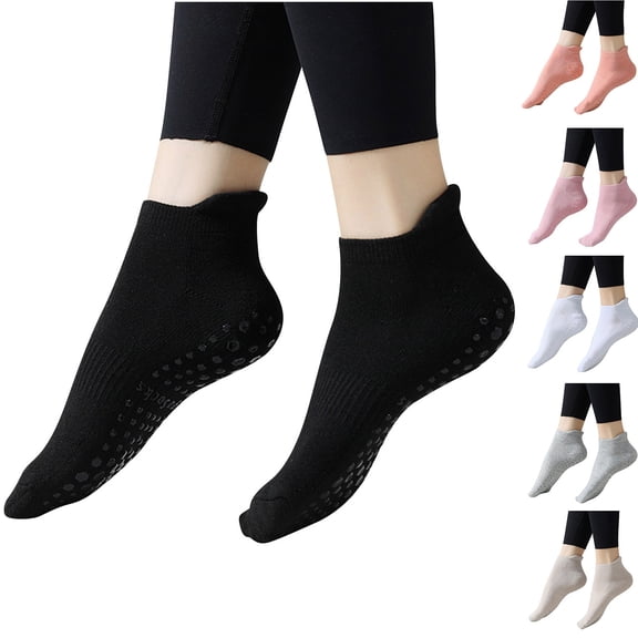 Babcutegg Womens Pilates Socks Tight Fitting Ankle Length Breathable and Comfortable Soild Color Non-Slip Athletic Wear for Women Gray Size Free Size