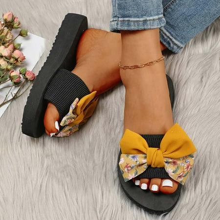 

DAETIROS Sandals for Women- Home Holiday Plus Size Thick Bottom Flower Slippers Womens Sandals Yellow Size 4.5