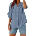 thumbnail image 2 of LADIGASU Women's Cotton And Linen Shirt Solid Color 3/4 Sleeve Top Oversized T-shirt Casual V-neck Shirt, 2 of 4