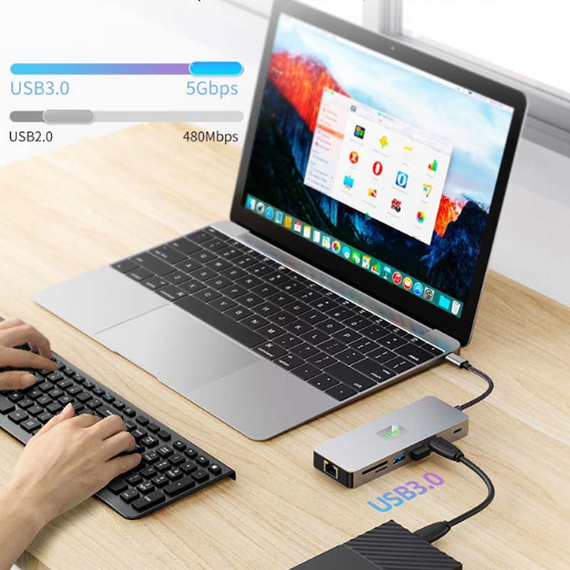 Homjin Cross-Border HD 4K60Hz Dual Display Multi-Screen 11-in-1 USB Hub Multi-Port Laptop Type-C Docking Station