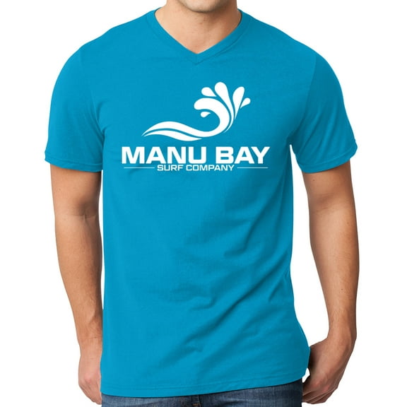 Mens Manu Bay Surf Company WHITE LOGO Surfer T-shirt, XL Light Turquoise