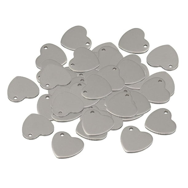 50 pièces en acier inoxydable en métal plat blanc estampage en forme de  coeur avec étiquette de trou 
