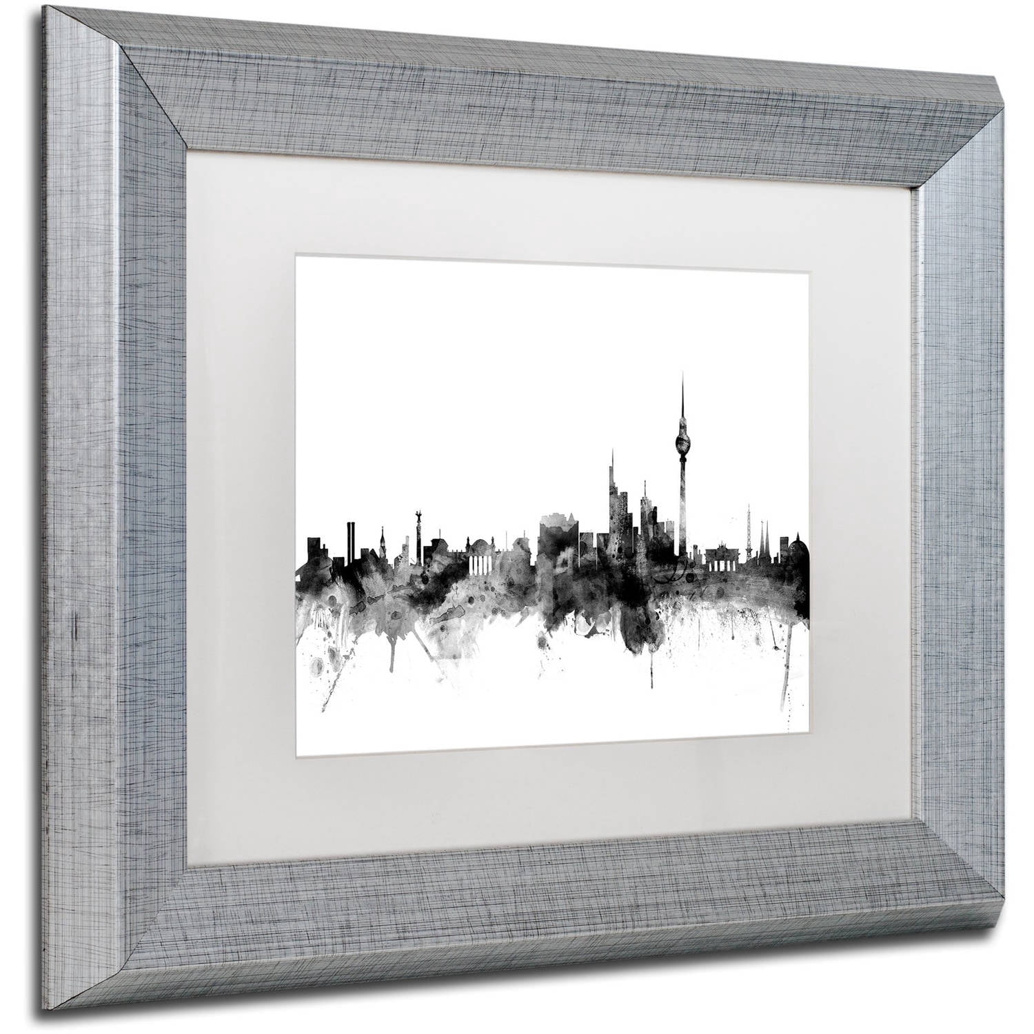Trademark Fine Art "Berlin Germany Skyline B&W" Canvas Art by Michael Tompsett, White Matte, Silver Frame