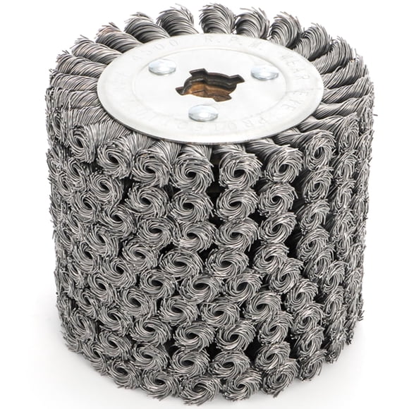 Yopay Twisted Steel Wire Wheel, 4.7"x 4"Knotted Wire Brush Drum Wood and Metal Surface Polishing Conditioning Tool, Texturing Rust Wood Grain Restora