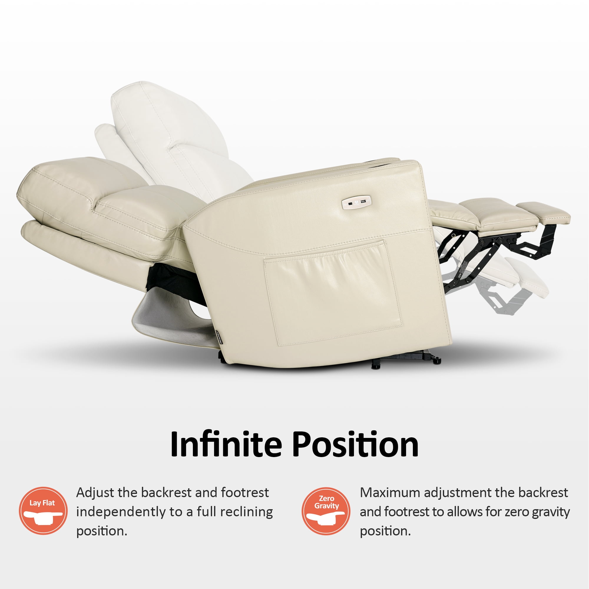 MCombo 380lbs Oversized Dual Motors Lay Flat Power Lift Recliner Chair with 27'' Extra-Wide Seat for Heights 5'7''-6'6" Big and Tall People, Faux Leather(Cream White)