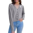 thumbnail image 2 of HOWPAY Cardigan Sweaters for Women Button up Long Sleeve V Neck Solid Color Tops Casual Classic Soft Knit Cable Lightweight Y2K Fall Outfits Grey XL, 2 of 5
