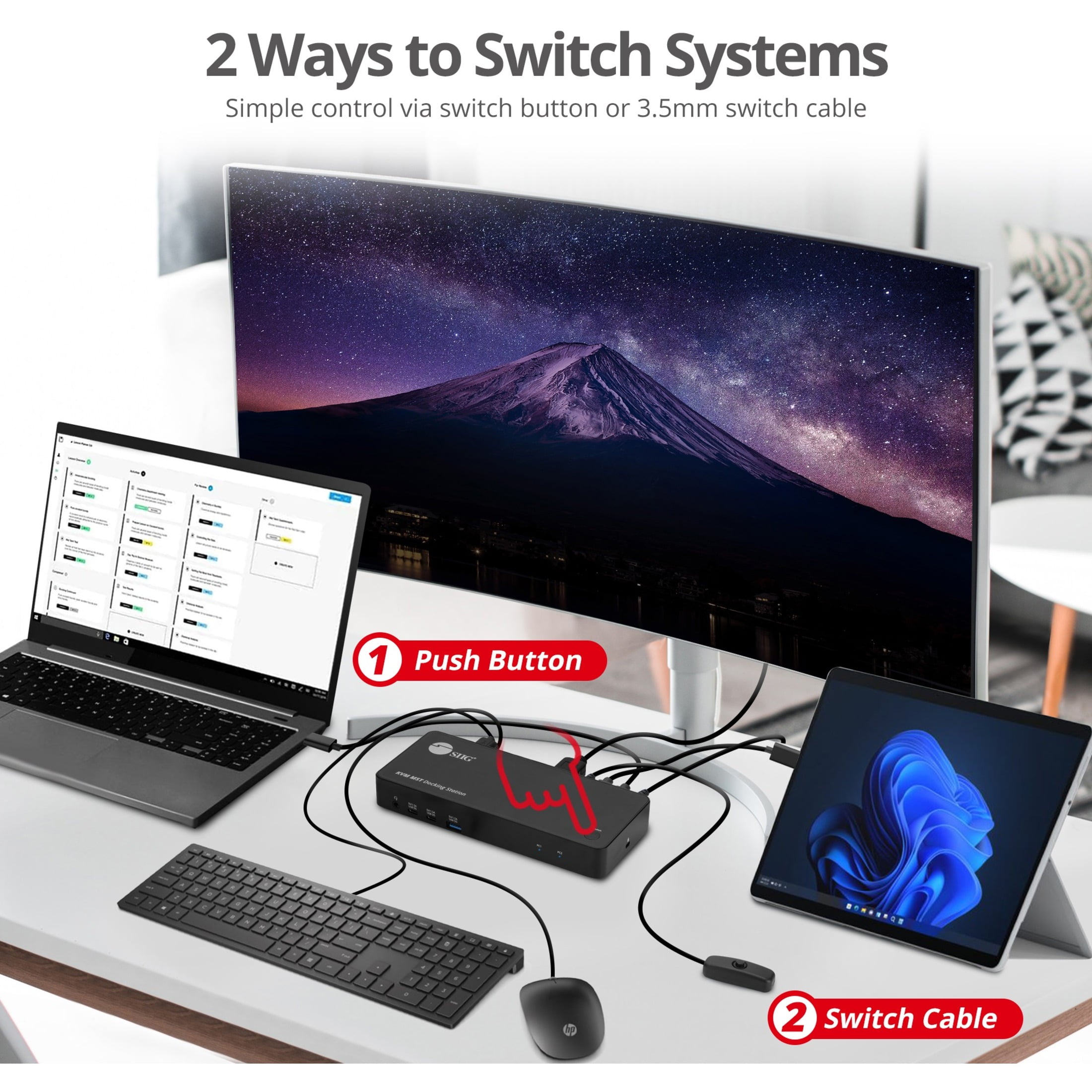 SIIG Dual Host USB-C KVM MST Docking Station - USB C Docking Station, Allows you to connect two laptops of Windows, Mac or Chromebook to up to dual 4K Displays with DisplayPort and HDMI, Dual Host,...