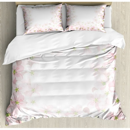 Floral Duvet Cover Set Romantic Apple Flower Petals Blooms Nature