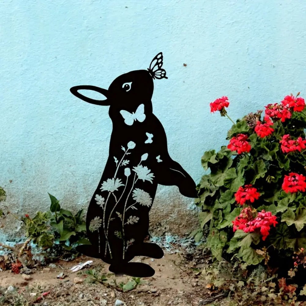 1 Pcs Rabbit Metal Garden Stake & Wall Sculpture - Outdoor Decorative Rabbit Statue, Cute Animal Silhouette Yard Art for Yard Art, Outside, Patio, Outdoor Decor, Garden Decorations, Lawn Ornaments