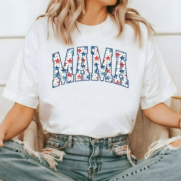 Mama 4th of July Shirt, American Flag Mom Tee, Patriotic Pregnancy Reveal Shirt, Women’s Independence Day Gift Top