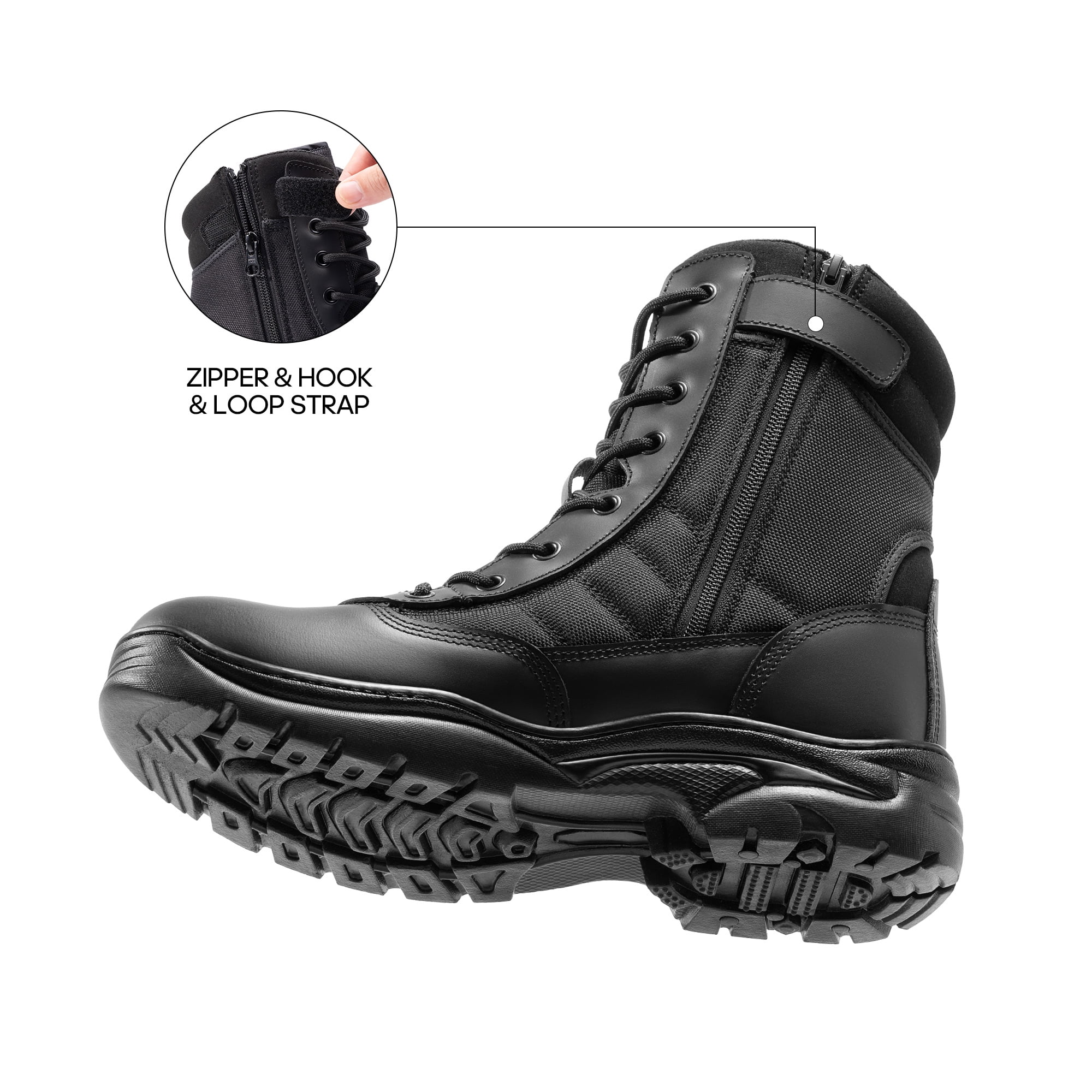 Men's Military Tactical Work Boots Side Zipper Leather Motorcycle Combat Boots