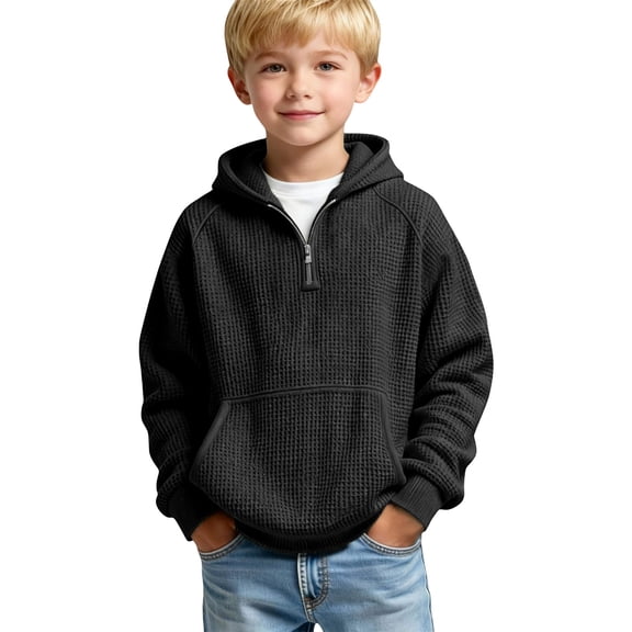 Boys Quarter Zip Hoodies Waffle Knit Kids Long Sleeve Hooded Sweatshirts Teens Pullover Tops Clothes Boys Lightweight Jacket