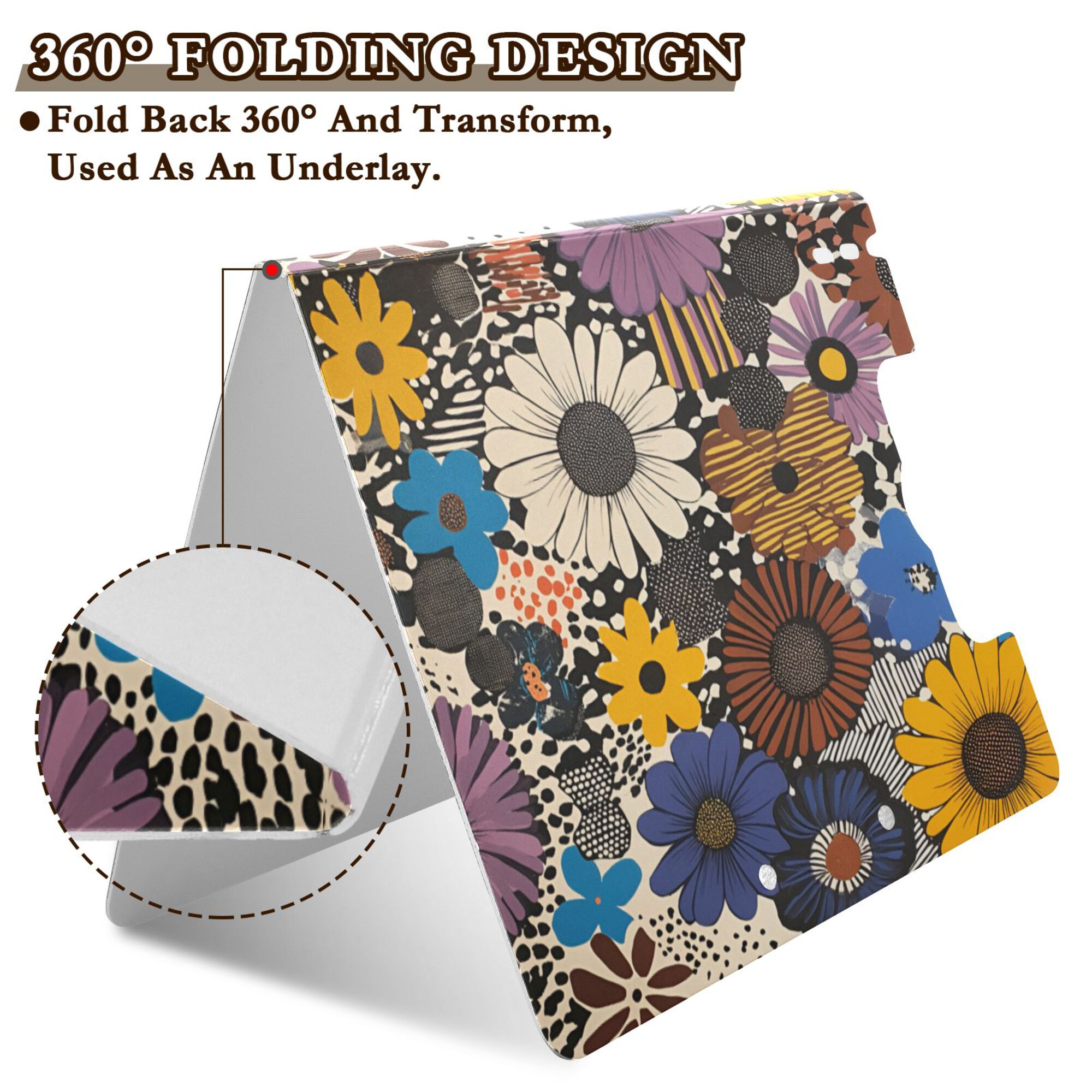 FORMRS A4 Clipboard Folder with Pen Holder Horizontal Foldable School Office Binder, Beige Flowers