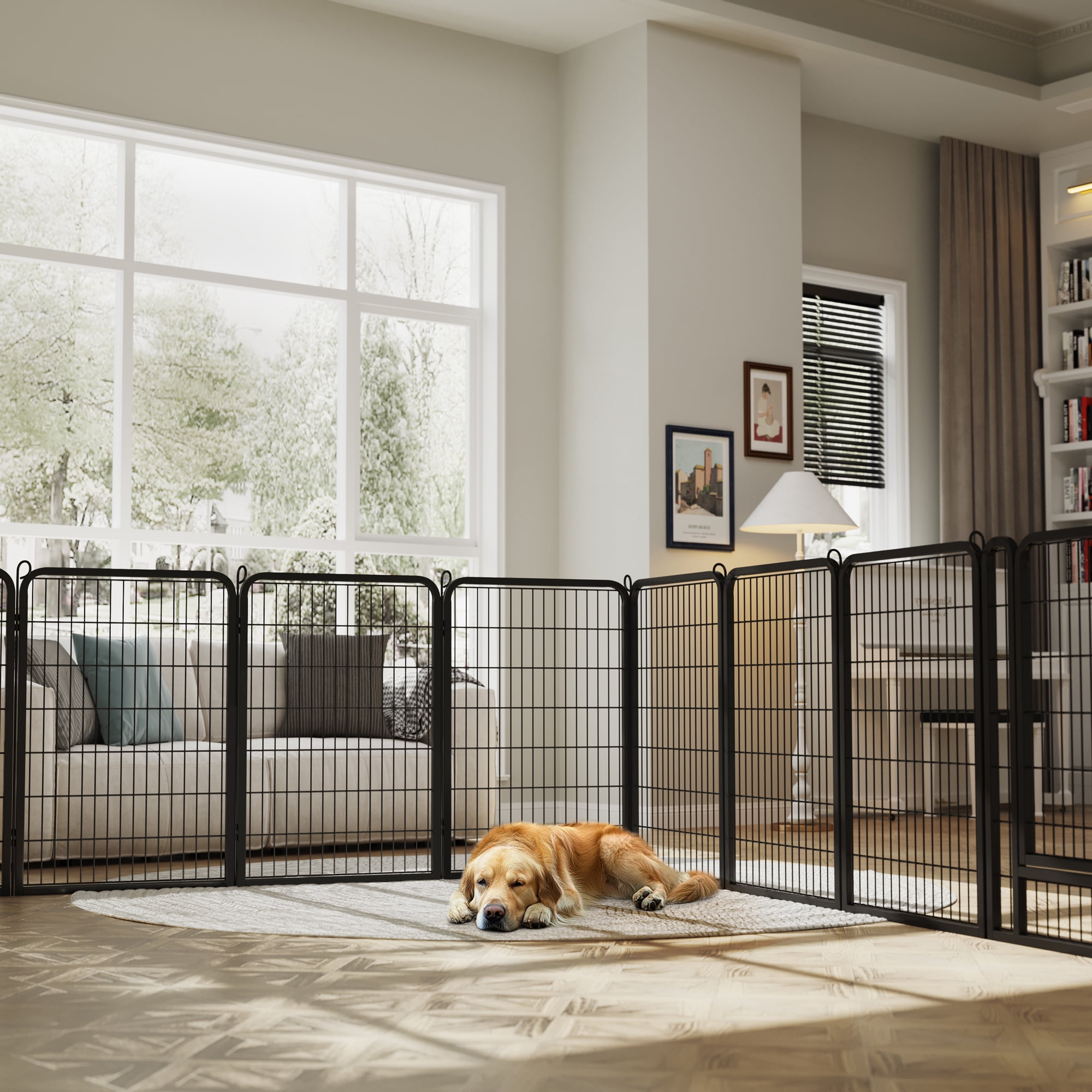 Alden Design 39.5″ H 32 Panels Dog Playpen with Door, Black
