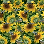 David Textiles Cotton 36" x 44" Sunflowers & Birds Pre-Cut Fabric, 1 yard