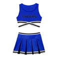 thumbnail image 5 of iiniim Kids Girls Cheers Printed Crisscross Crop Top with Pleated Skirts Pompom School Leader Sets Size 4-14 Royal Blue 8, 5 of 7