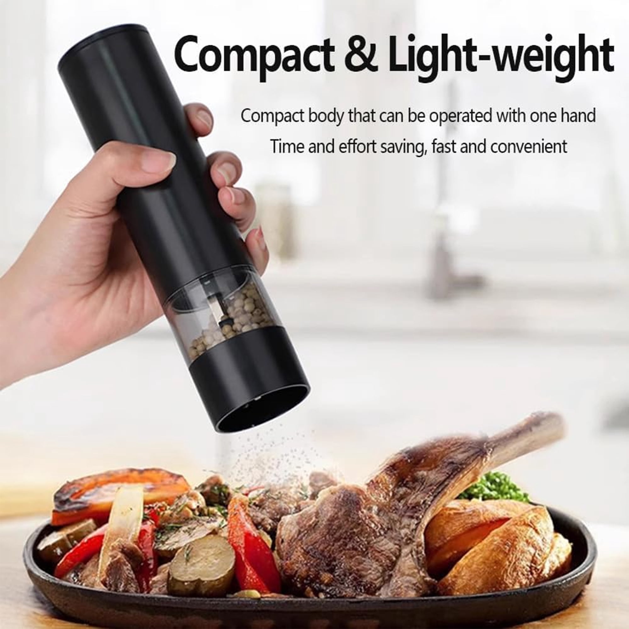 Electric Salt and Pepper Grinder Set - Rechargeable Automatic Salt and Pepper Shakers, 40ml Hopper for Cooking, Home Gifts(2 Pack,Black/Black)