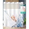 thumbnail image 2 of No Hook Shower Curtain with Snap-in Liner, Coastal Coral Waterproof Fabric Bathroom Curtains, Blue Ocean Starfish Seagrass Watercolor Bath Curtains & Mesh Top Window 72"x78" Long, 2 of 6