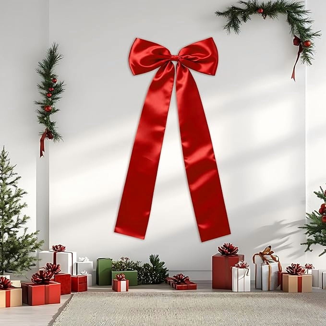23.62"  Bow Pre-Tied Bow For Christmas Tree, Dark Red Velvet Ribbon Bow For Wreaths, Tree Toppers Bow, Premade Bow, Gift Bow For Party Favor, Christmas Home Indoor Outdoor Decor-1 Counts