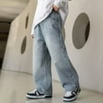thumbnail image 6 of lnmuld Boys Jeans Winter Warm Lined Boys Baggy Jeans Elastic Waist Wide Leg Cargo Trousers with Multiple Pockets for Children Comfortable Durable Denim Size:7-8 Years, 6 of 9