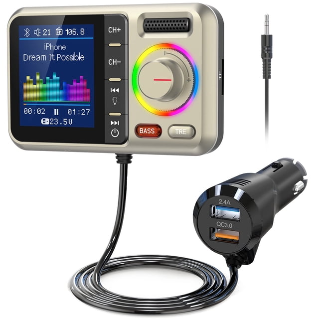 Transmisor FM Bluetooth Nulaxy KM28 con pantalla a color amarillo