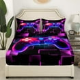thumbnail image 3 of Erosebridal Kids Gamer Bed Sheets Set Twin,Gaming Sheet Set,Video Games Controller Gamepad Sheets Neon Glowing Square Geometric Grid Purple Flat Fitted Sheet, 3 of 6