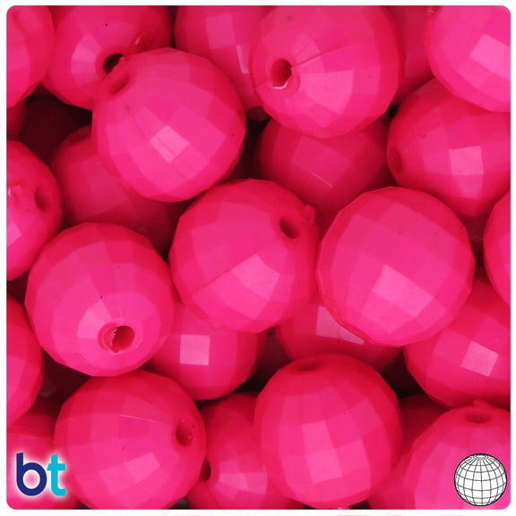 BeadTin Dark Pink Opaque 20mm Faceted Globe Plastic Beads (10pcs)