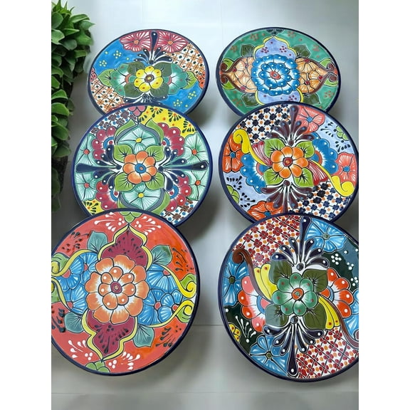 Set of 6 Talavera Plates - 10” Handcrafted Mexican Pottery Plates, Colorful Decorative Wall Art, Lead-Free, Heat & Dishwasher Safe