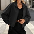 thumbnail image 6 of Women Jacket Solid Color Cropped Zip Up Coat Long Sleeve Stand Collar Outerwear Drawstring Hem Elastic Cuffs with Pockets Casual for Daily Campus Shopping Weekend Street Wear, 6 of 9