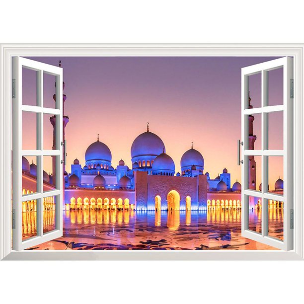 3 Etiqueta engomada de la ventana 3d del Islam musulmán Eid Mubarak calcomanías de pared Diy decoración del papel pintado