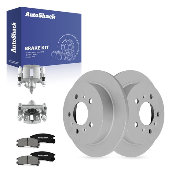 AutoShack Rear Solid Coated Brake Rotors   Premium Ceramic Pads   Calipers 8-PC Brake Kit Replacement for 2006-2010 Chevrolet Impala 2008-2009 Buick LaCrosse ArmorStop 10.93" (277.6 mm)