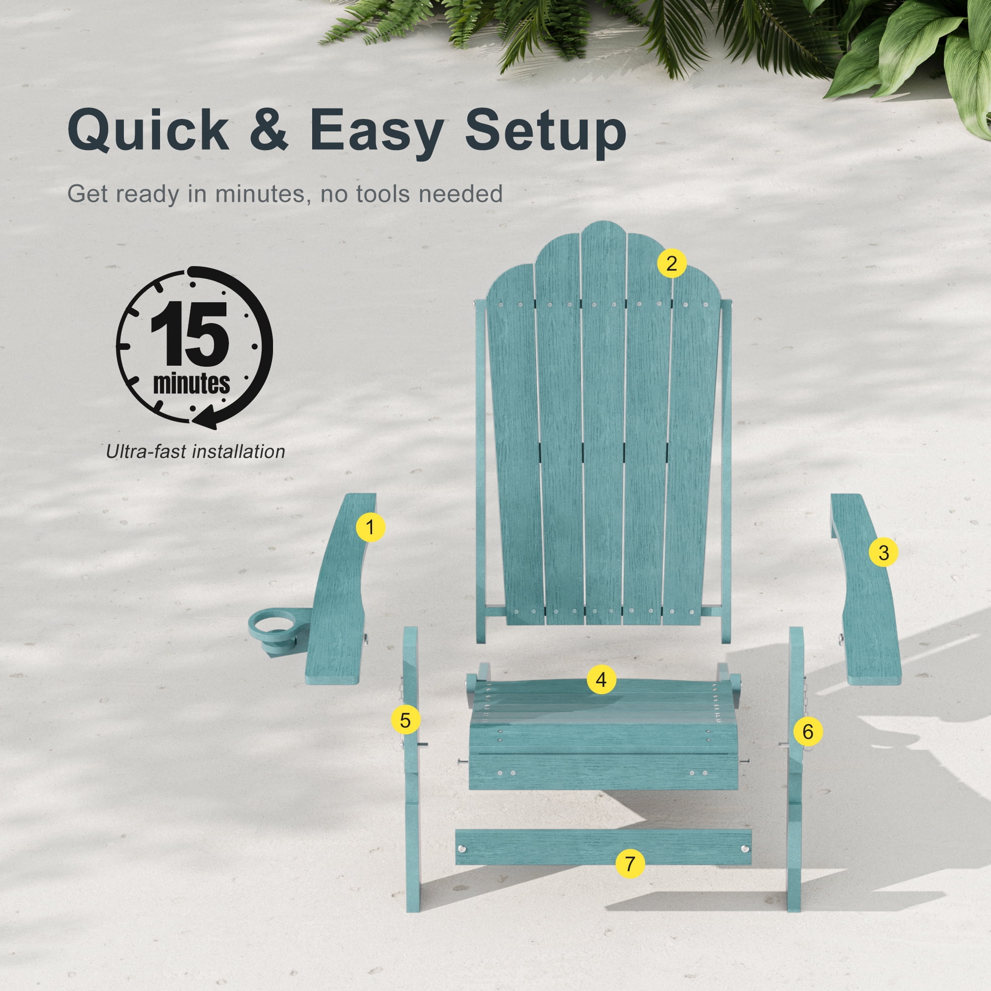ACEGOSES Foldable Outdoor Adirondack Chair with Cup Holder, 3-Position Adjustable HDPE Plastic for Patio, Fire Pit, Deck, Lake Blue