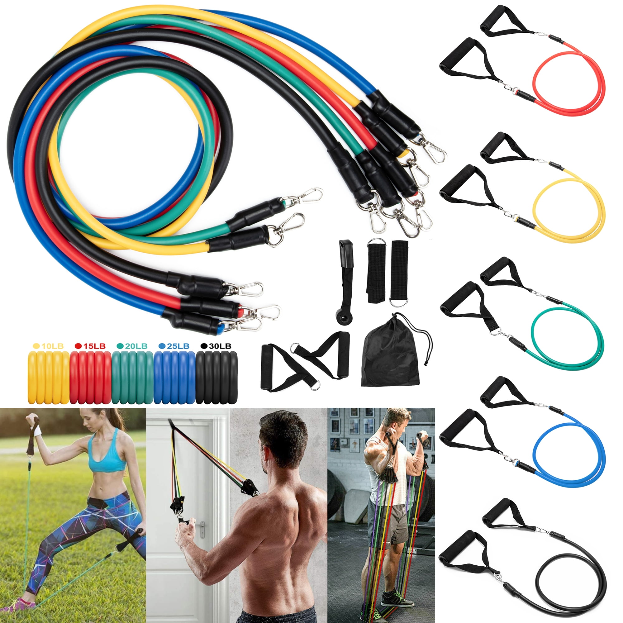 Exercise Resistance Bands Set Stretch Training Band Set with Door Anchor Physical Therapy Keep Fit Exercise Bands with Handles Ankle Straps and Carry Bag