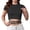 Black, variant on yunLCZ Basic T Shirts Going Out Tops For Women Cropped Tie Front Petite Summer High Neck Short Sleeve Tops Sexy T Shirts Work Out Outfits Women's Short Sleeve Shirts Black L