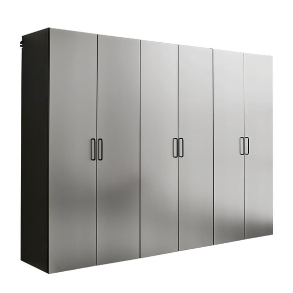 JERFIT 79" H x 96" W 3-Piece Contemporary Garage Cabinet Set with Soft-Close Doors, Metallic Grey Wood Storage Organizer for Heavy-Duty Use