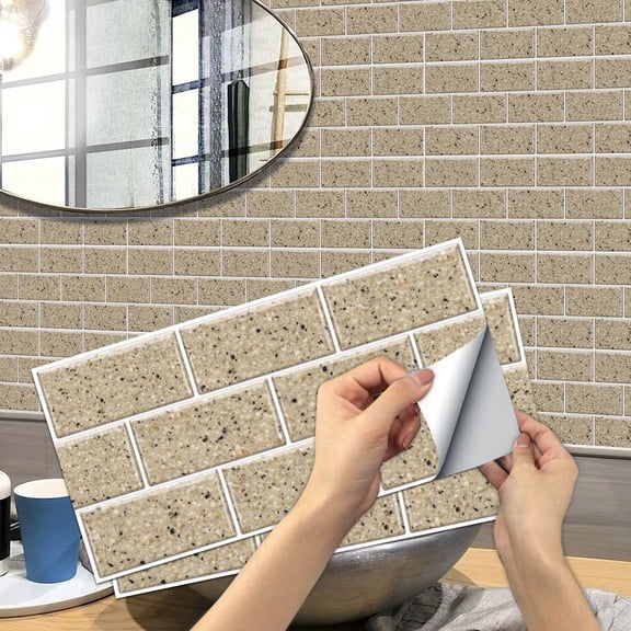 6 Pcs Self Adhesive Beige Gray Marbling Tile Stickers 11.8x5.9inch Wall Decals Waterproof Vinyl Peel and Stick Backsplash Brick Wallpaper