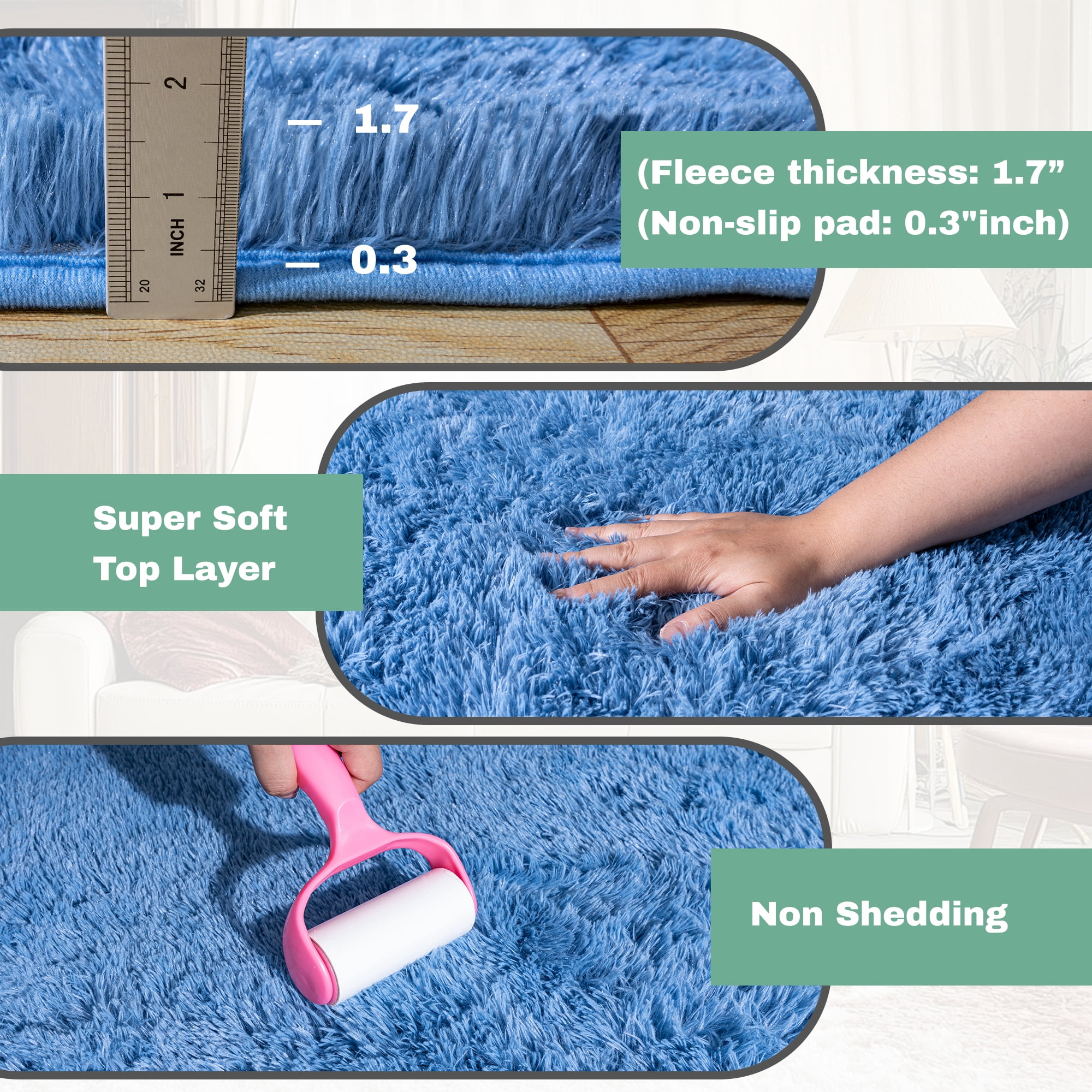 ZENELESS Super Soft Fluffy Rug for Bedroom,6x9 Cobalt Blue Anti-Skid Plush Floor Carpet for Living Room Home Decor