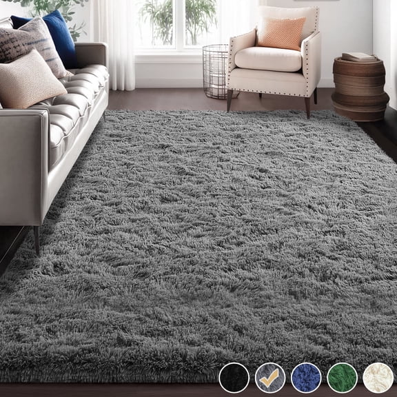 Nefoso Shag Area Rug, 7ft x 10ft Soft Fluffy Area Rugs for Living Room Bedroom Decor Carpet, Dark Gray