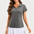 thumbnail image 3 of Polo Shirts for Women Summer Collared V Neck Short Sleeve Shirts Dressy Casual Lightweight Plain Golf Shirt, L, 3 of 8
