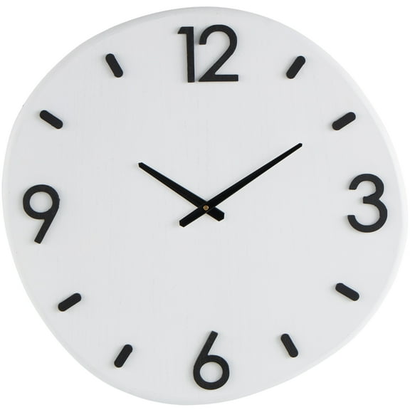DecMode 24" White Wood Round Wall Clock with Black Hands and Numbers