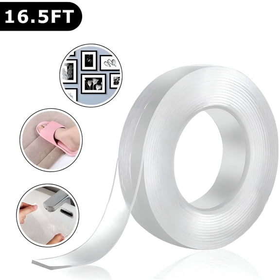 ICERUN Multi-Purpose Nano Adhesive Tape,Reusable,Removable,Washable Double-Sided Sticky Strip,Seamless Tape,Suitable for Kitchen Storage,16.5ft / 5m