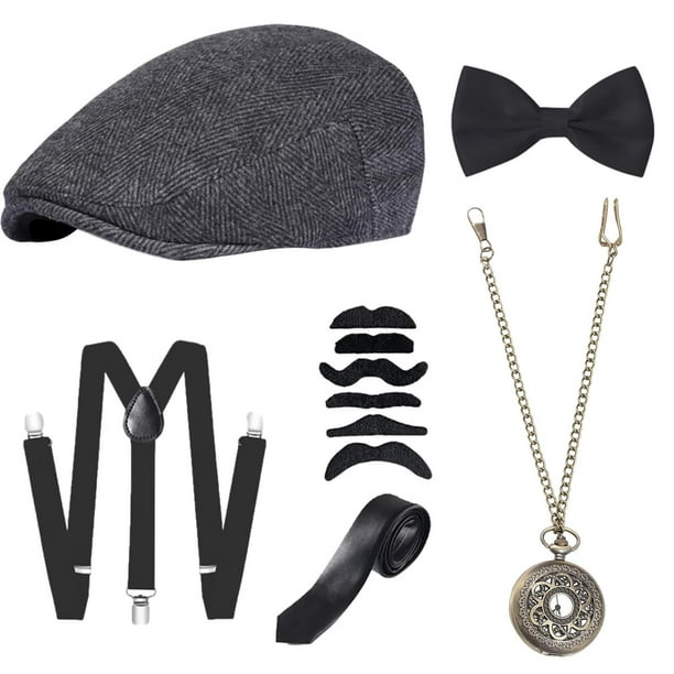 1920 Hat Set | Gatsby Costume Set Men | 1920s Men's Costume Accessories Set Y-Back Suspenders Roaring 20s Pocket Watch Mafia Mobster Hat For Dramatic Performance - Walmart.com