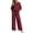Red, variant on Zynoxe Summer Outfits for Women Stylish Collared Button Down 3/4 Sleeve Tops Drawstring Waist Pants Suit Plus Size Casual Solid Color Womens Two Piece Sets Breathable Lounge Set With Pockets S