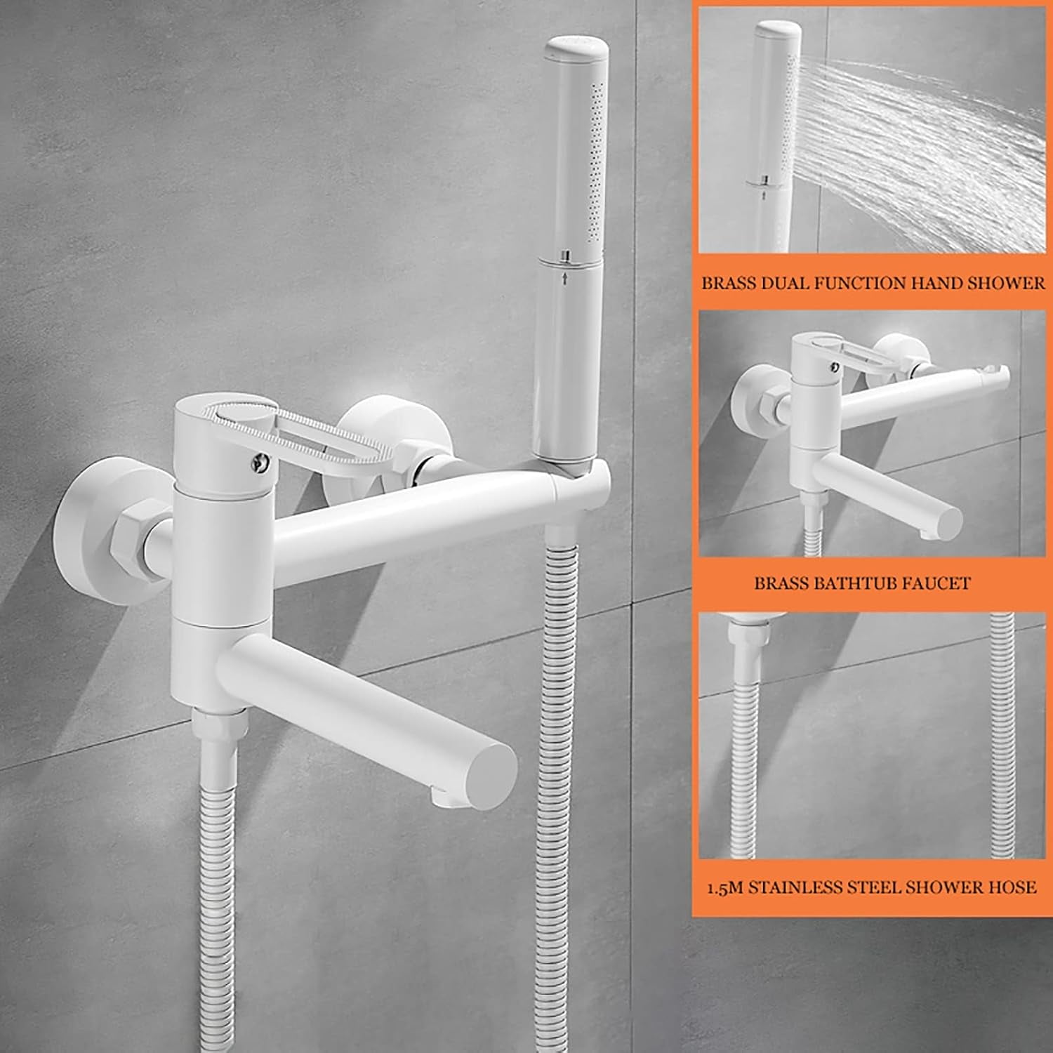 Foldable Bathtub Faucet Wall Mount Tub Faucet Brass Tub Filler Faucet Single Handle 2 Hole Tub Mixer Tap with 2 Modes Handheld Shower, Shower Hose, Hot and Cold Water,Chrome